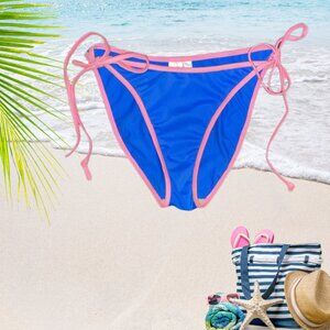 Sabree Bright Blue & Pink String Bikini Bottoms Adjustable Ties Size Small